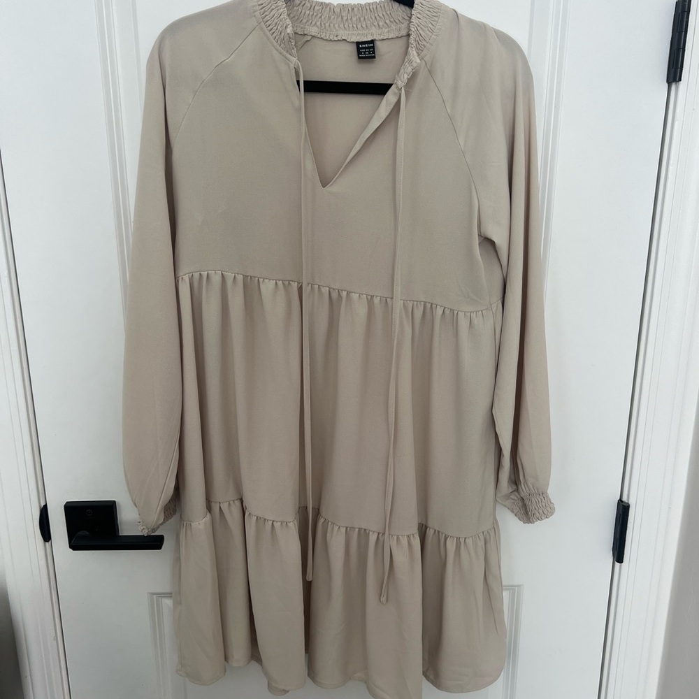 SHEIN Beige Long Sleeve Dress